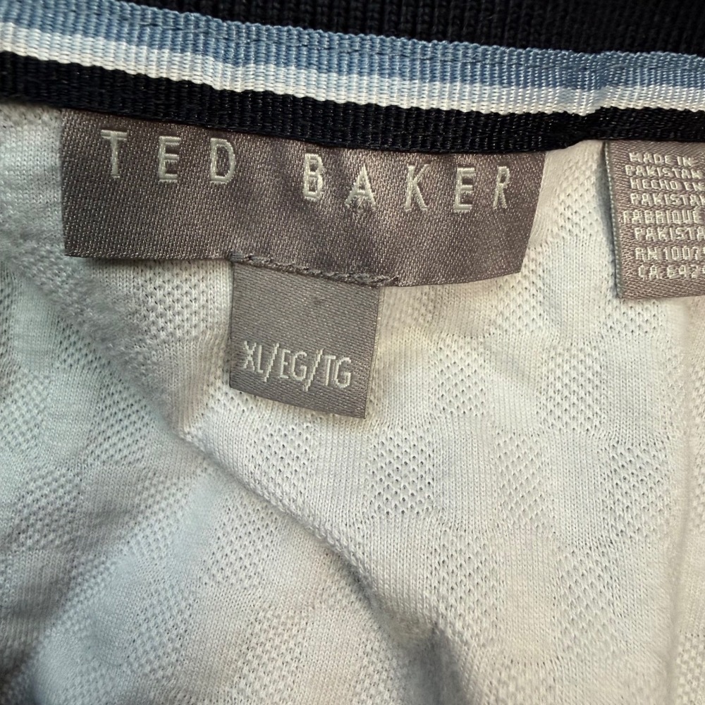 Ted Baker Mens XXL Navy Blue Textured Cotton Polo Shirt Short Sleeve Tipped - Picture 4 of 10